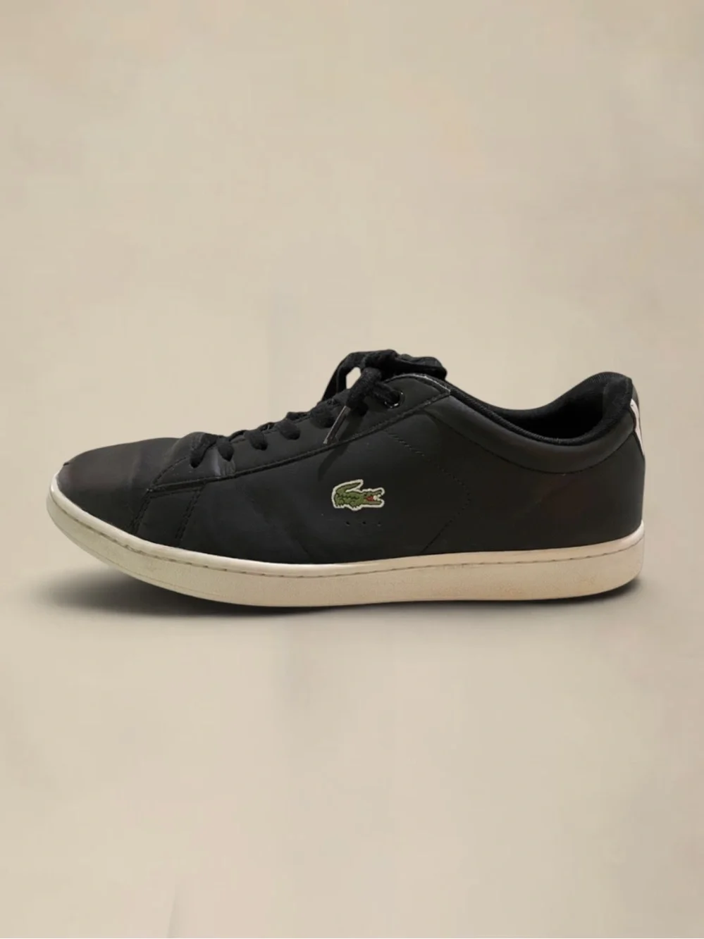 LACOSTE Carnaby EVO Black Leather Sneakers Size 13